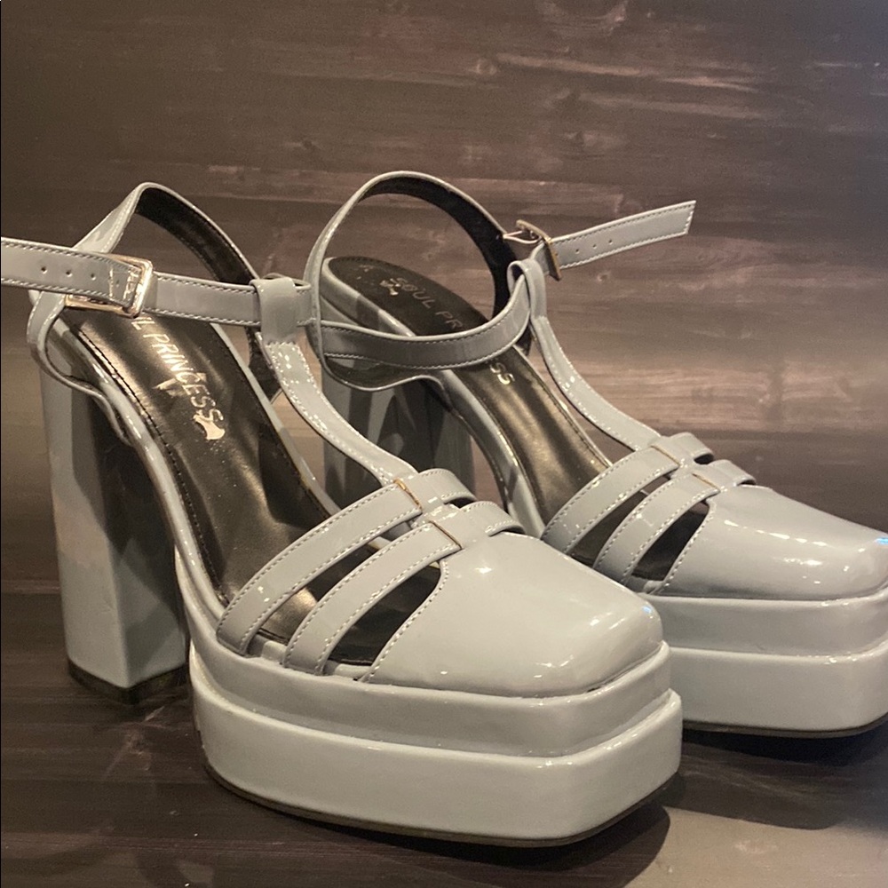 Light blue Platform Slip-On Shoes with Chunky Sole